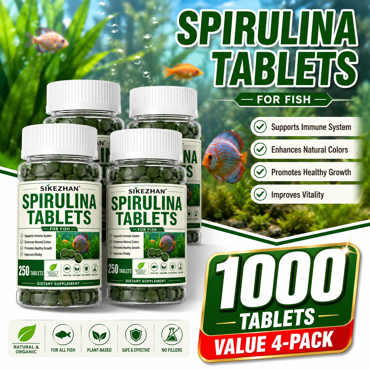 1000pcs High Purity Spirulina  - Aquarium Fish Holiday Food reseña y precio